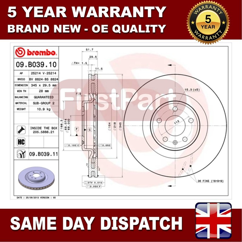 Fits Audi Q5 A5 A4 2.0 TDi 3.0 3.1 4.2 Firstpart Front Brake Disc gallery