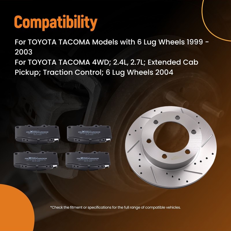 Front Vented Brake Rotors with Pads for Toyota Tacoma 1999-2004 S31165 P799 gallery