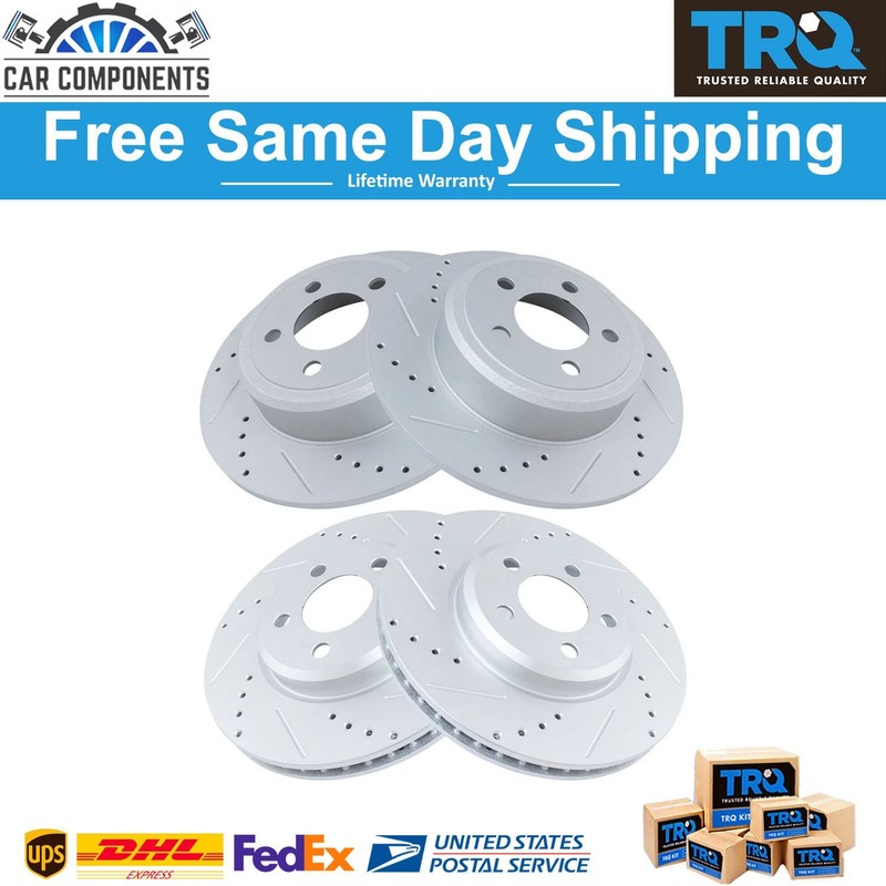 New Performance Drilled & Slotted G-Coated Brake Rotor Front & Rear Kit