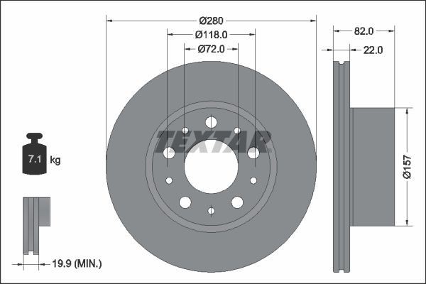 2X Textar 92344903 Coated Rear Brake Discs 280mm Vented Fits Fiat Ducato