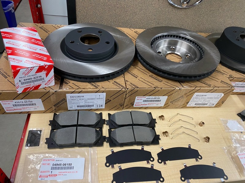 2012-2017 TOYOTA CAMRY GENUINE FRONT & REAR BRAKE KIT ROTORS TCMC PADS & SHIMS gallery