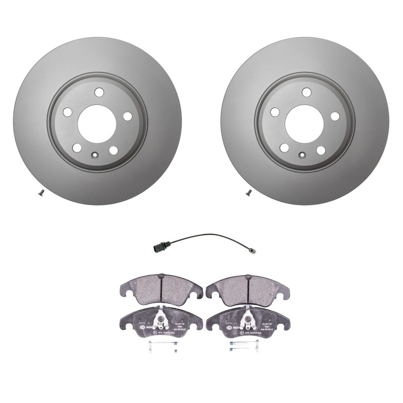 Hella Front Rotors Low-Met Disc Brake Pad Kit For Audi Q5 Premium Plus 2009-2011