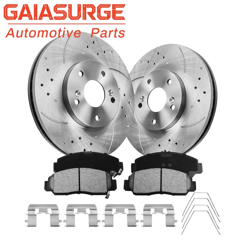 Front Drilled Slotted Brake Rotors Ceramic Pads for 2010-2012 Honda Accord 11.8″
