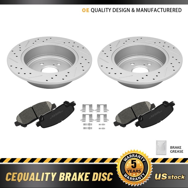 REAR Drilled Disc Brake Rotors + Ceramic Brake Pads Set for Toyota Highlander