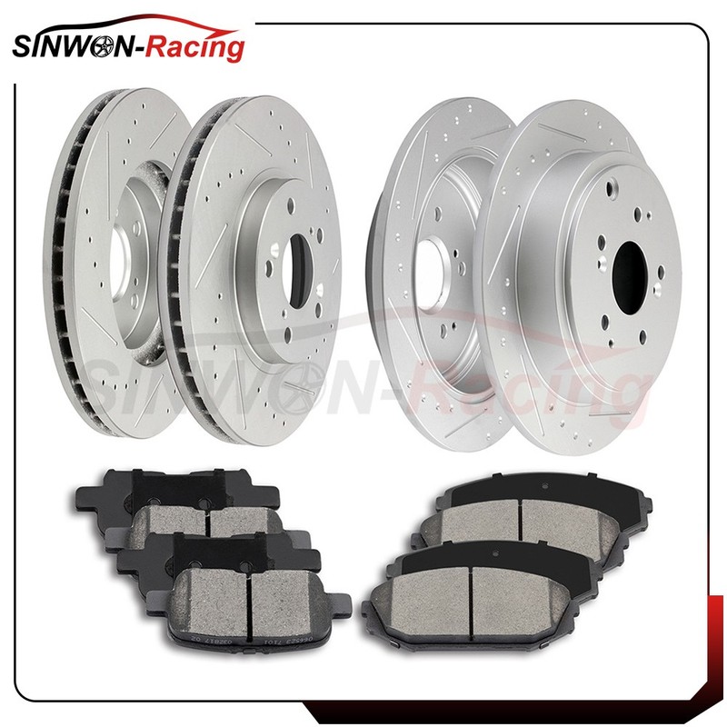 Front Rear Brake Discs Rotors Ceramic Pads Fits MDX Pilot Drill & Slot 2003-2006