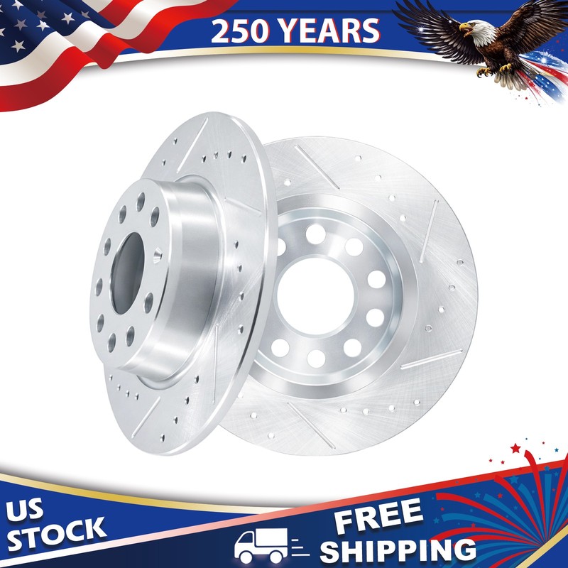 10.7″ Rear Drilled Brake Rotors For Audi A3 Quattro VW Golf Eos GTI Jetta Passat