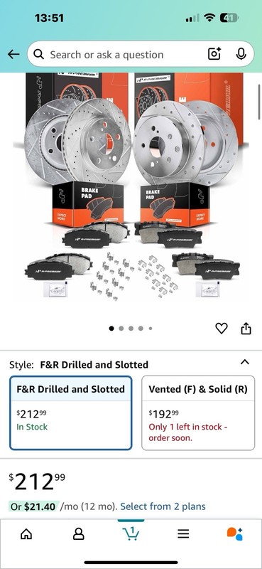 Front and Rear Drilled and Slotted Disc Brake Rotors + Ceramic Pads Kit gallery
