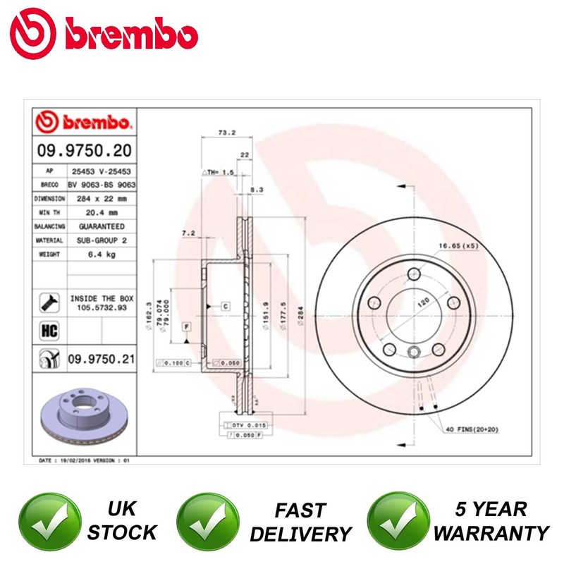 Brake Discs Front Brembo Fits BMW 1 Series 2 1.5 1.6 D 2.0 34116792215 gallery