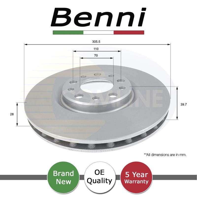 Brake Disc Front Benni Fits Alfa Romeo Giulietta 2010-2020 159 2005-2011 #1