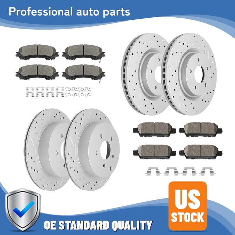 Front Rear Drilled Brake Disc Rotors + Brake Pads For Infiniti Q50 Q60 2017-2022
