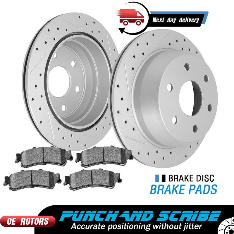 Rear Rotors + Ceramic Brake Pads for GMC Sierra 1500 Chevy Silverado TAHOE