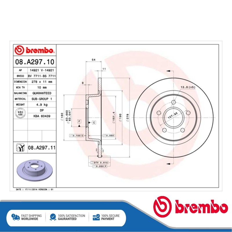 Fits Ford Transit Connect 2002-2013 1.8 D dCi Brake Discs Rear Brembo
