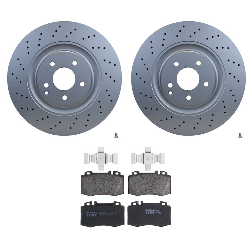 Hella Front Rotors TRW Pro Low-Met Disc Brake Pads Kit For W203 C32 C55 AMG C350