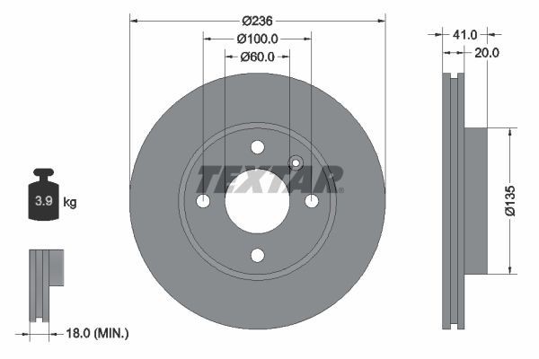 2X Textar 92278703 Front Brake Discs 236mm Vented Fits Opel Vauxhall Karl Viva