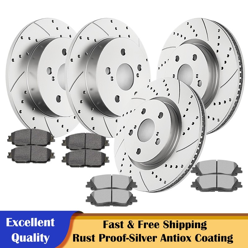 Front Rear Slotted Brake Rotors Disc Brakes Pads Fit RAV4 Venza C-HR ES250 UX200