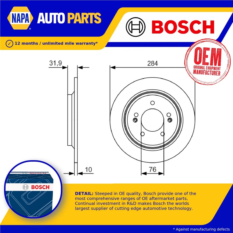 2x Brake Discs Pair Solid Rear 284mm 0986479V09 Bosch Set 584113R700 58411G2700