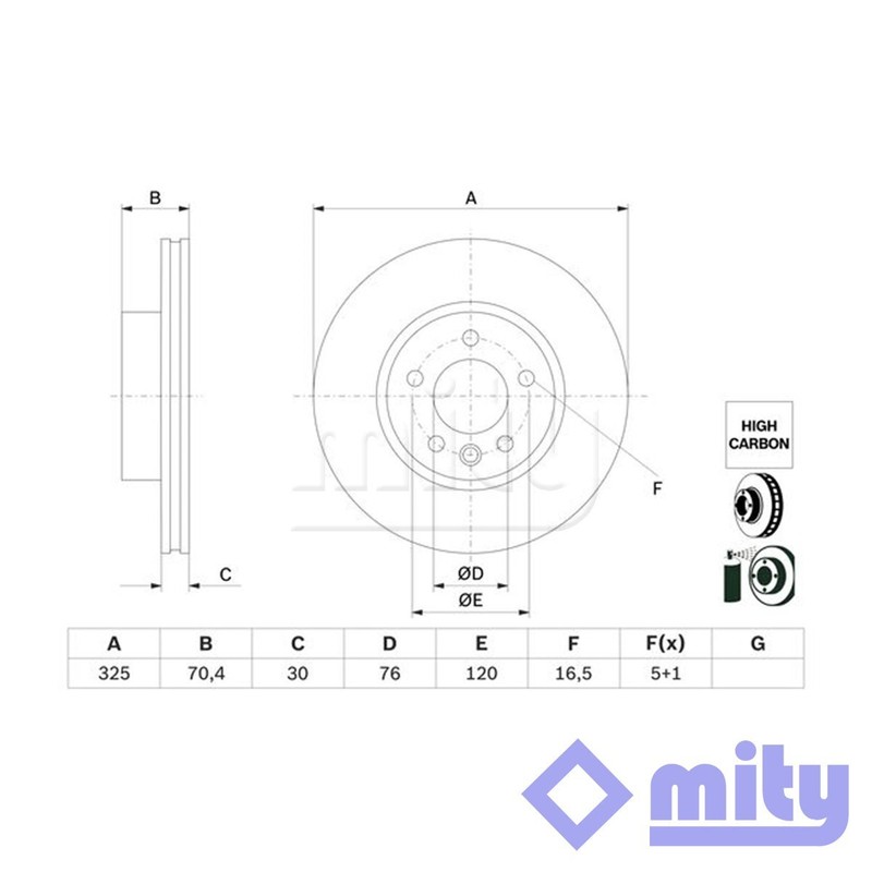Fits VW Crafter 2016-2024 2.0 TDi Brake Disc Front Mity 2N0615301B