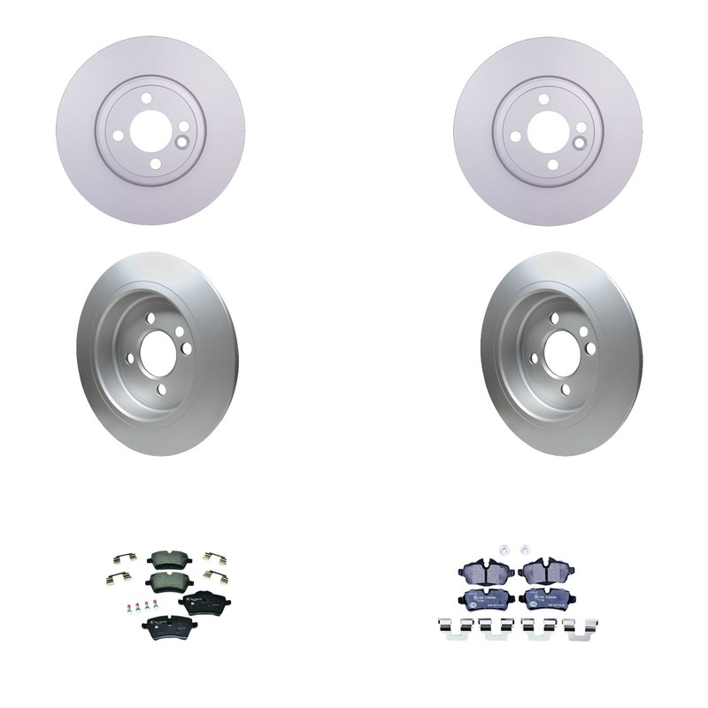 Hella Front & Rear Rotors Low-Met Disc Brake Pad Kit For Mini R55 R58 R59 Cooper