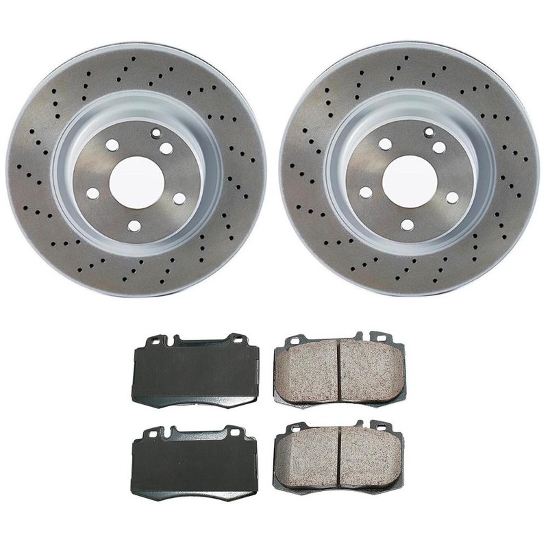 Akebono Front Brake Kit - Euro Pads 330mm Disc Rotors For Mercedes C215 W220 RWD