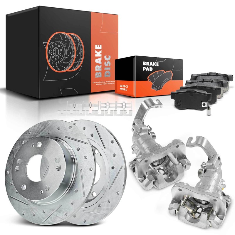 Rear Drilled Rotors & Brake Pads + Calipers for Honda Accord 2003-2007 Acura TSX