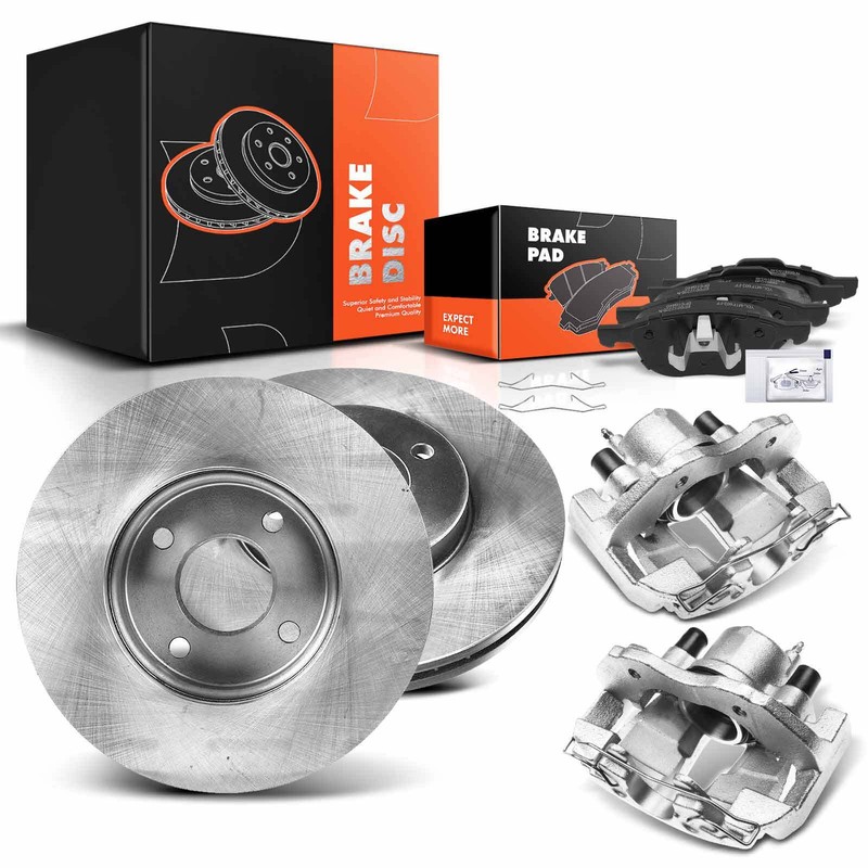 Front L & R Disc Brake Rotor & Brake Pads and Brake Caliper for Ford Focus 05-07