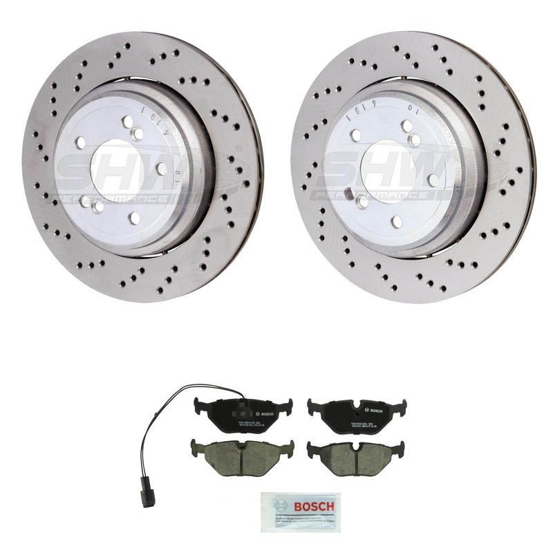 SHW Rear Rotors Bosch Quietcast Ceramic Disc Brake Pad Kit For BMW E46 M3 2001
