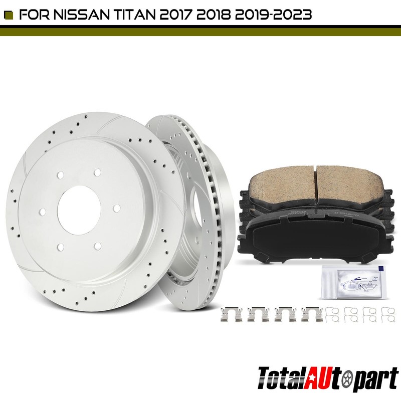 6x Drilled Brake Rotors & Ceramic Brake Pads for Nissan TITAN 17-23 Rear Side