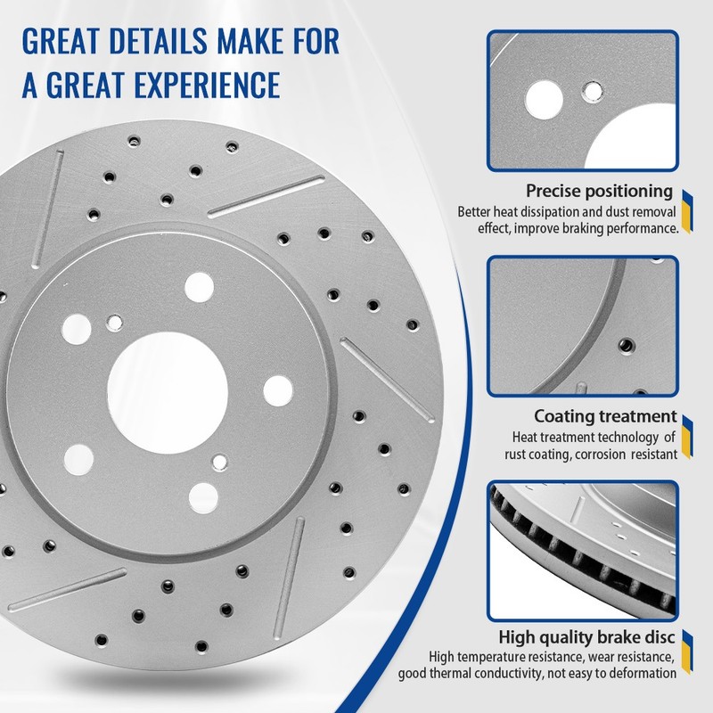 Front & Rear Drilled Brake Rotors For Acura MDX 2014 2015 2016 gallery