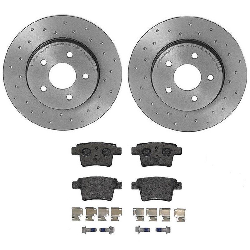 Brembo Xtra Drill Rear Brake Kit Low Met Pads Disc Rotor For Jaguar X-Type 05-08