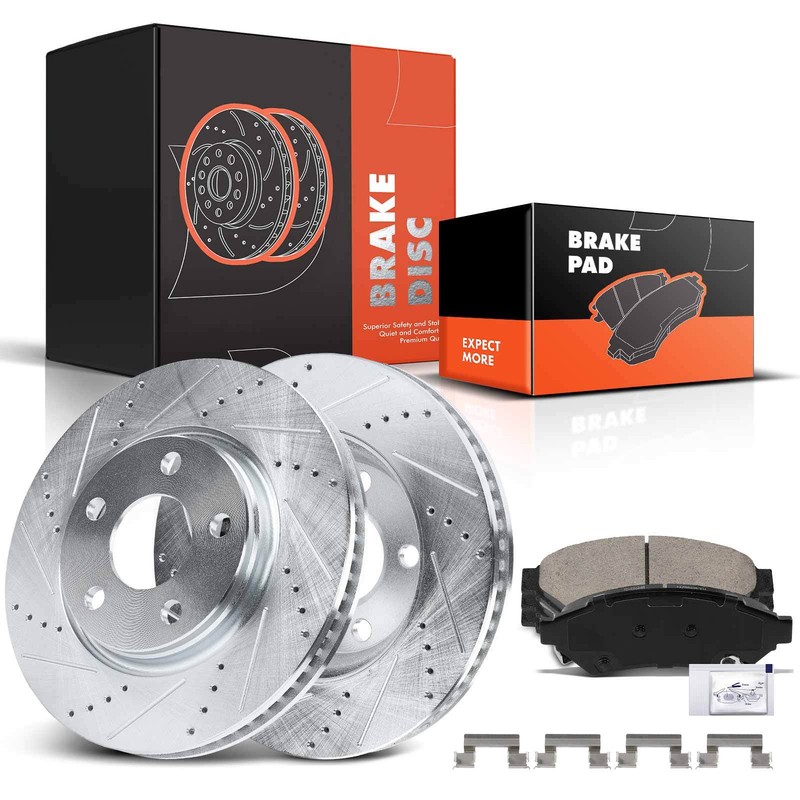 Drilled Brake Rotor & Ceramic Brake Pads for Chevrolet Pontiac Buick Front Side