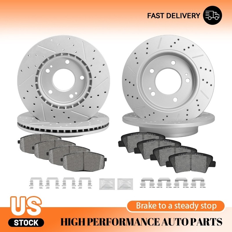 Front & Rear Drilled Disc Brake Rotors + Ceramic Pads Kit for 2014-2016 Kia Soul