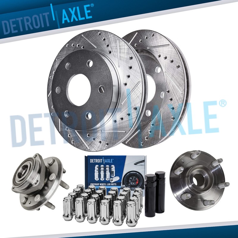 Front Drilled Rotors Wheel Hubs &24pc Lugnuts w/keys for 2007-16 Traverse Acadia