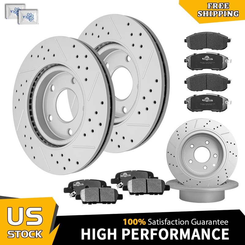 For 2013 – 2019 Nissan Sentra Front & Rear Drilled Brake Rotors Ceramic Pads Kit