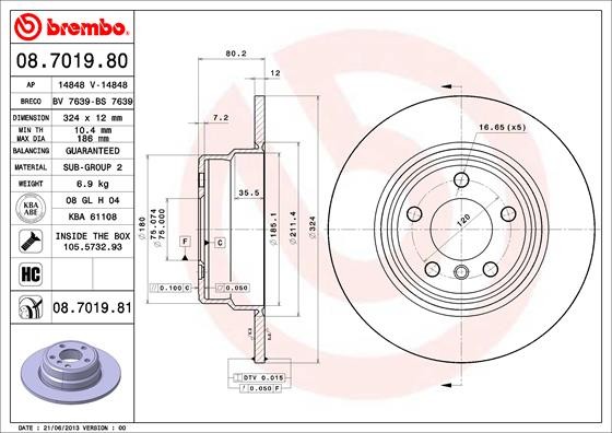2X 08.7019.81 Brembo Brake Disc for BMW