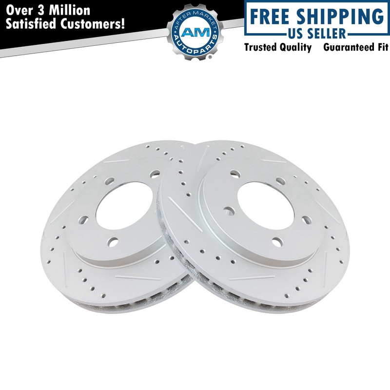 Performance Brake Rotor Drilled Slotted G-Coated Front Pair for Ford