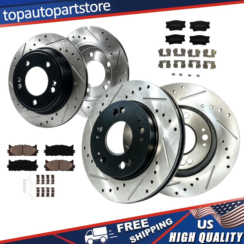 Front Rear Drilled Disc Rotor Brake Pad for Toyota Avalon Lexus ES300h 2013-2018