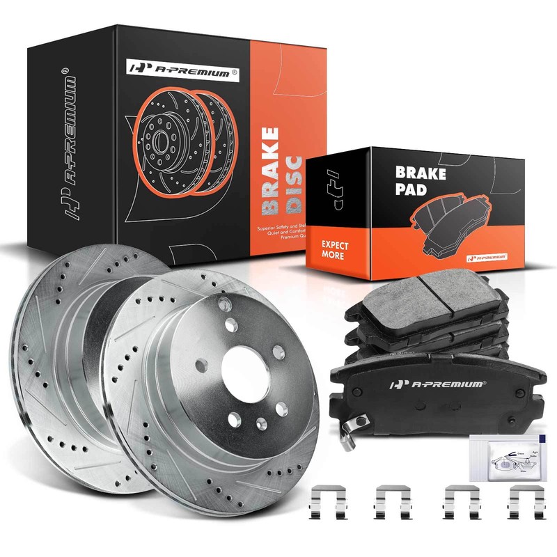 A-Premium Drilled Brake Rotors & Ceramic Brake Pads Rear for Chevrolet Equinox