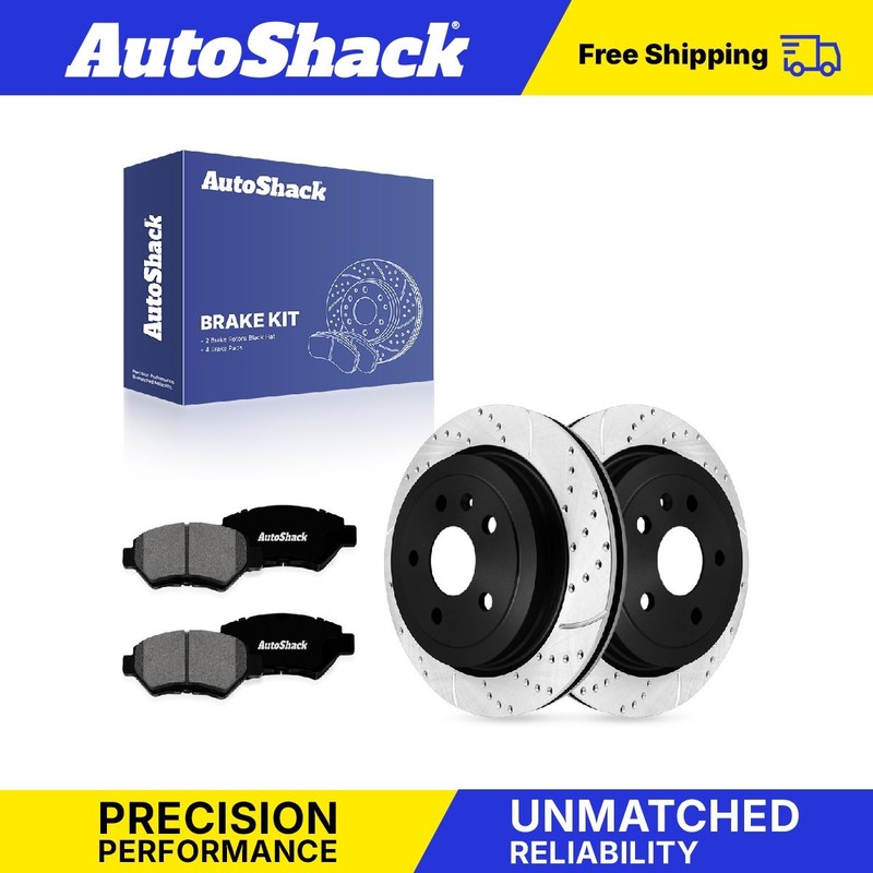 Rear Drilled Slotted Brake Rotors Premium Pads for Chevy Camaro 2010-2015