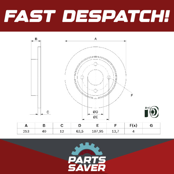 2x Brake Discs Pair Solid Rear 253mm 0986479F63 Bosch Set H1BC2A315AB 2096336