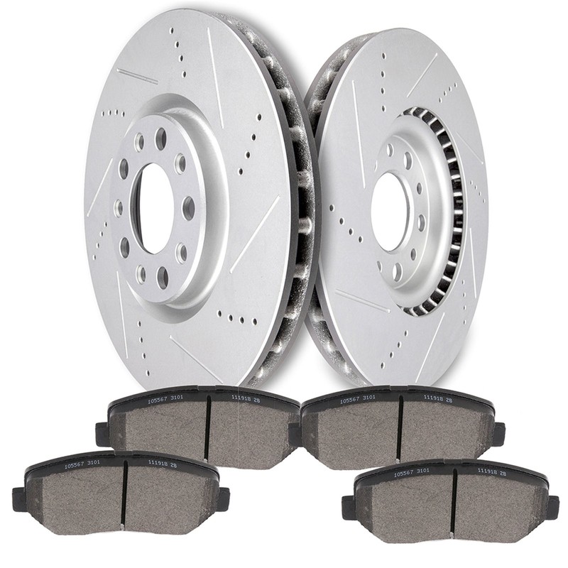 Front Slot Brake Rotors and Ceramic Pads For Dodge Dart 2013 - 2016 All Models gallery