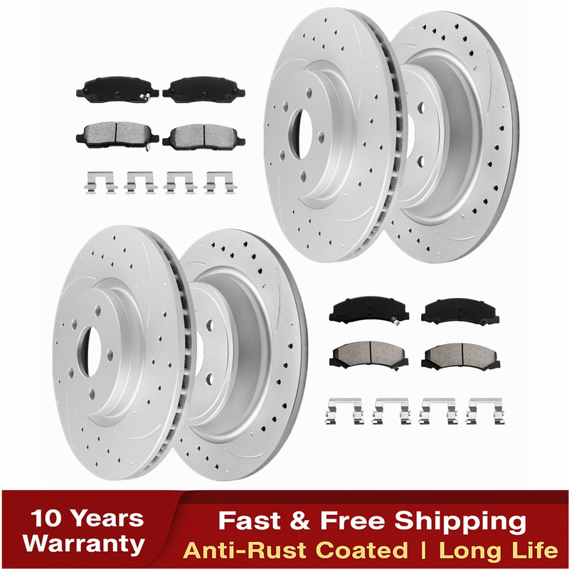 Front Rear Drilled Rotors Brake Pads for 2006 2007 2008 2009- 2011 Buick Lucerne