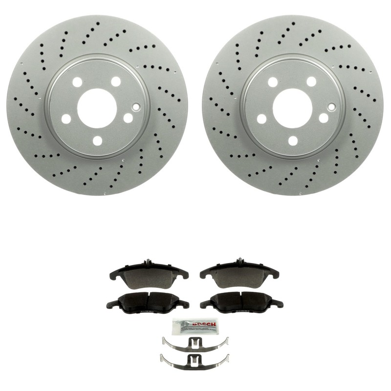 Bosch Front Quietcast Rotors Blue Semi-Met Disc Brake Pad Kit For W204 C300 C350
