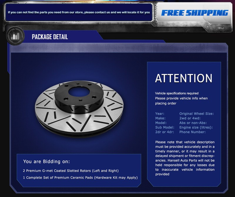 Duraplus Front Coat F-Slot Brake Rotors Ceramic Pads ESF-34303x-CRD1107A-5 gallery