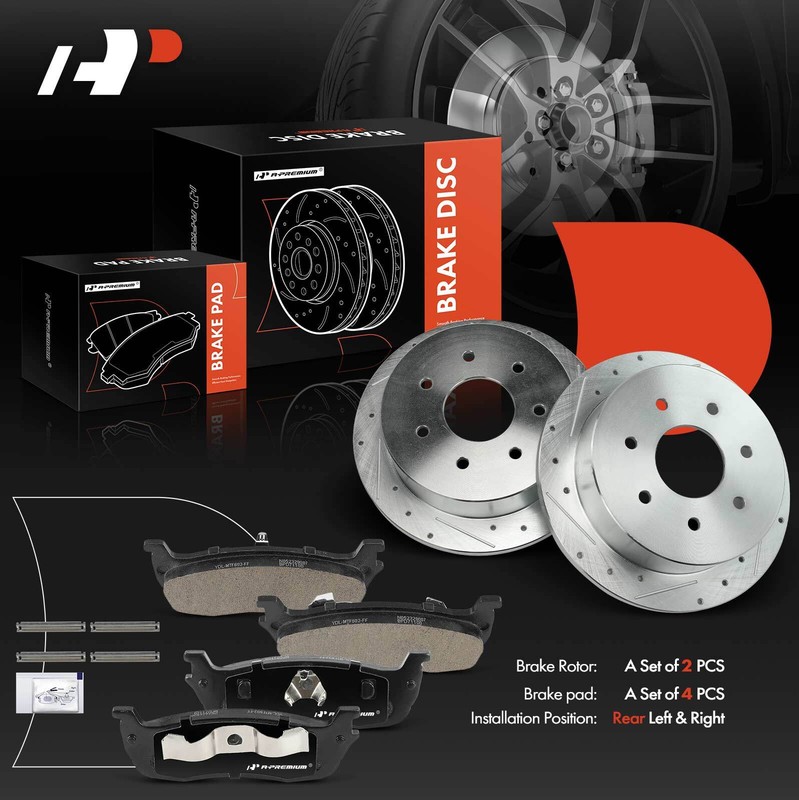 A-Premium Rear Drilled Brake Rotor & Ceramic Pads for Ford F-150 2000-2003 F-250 gallery