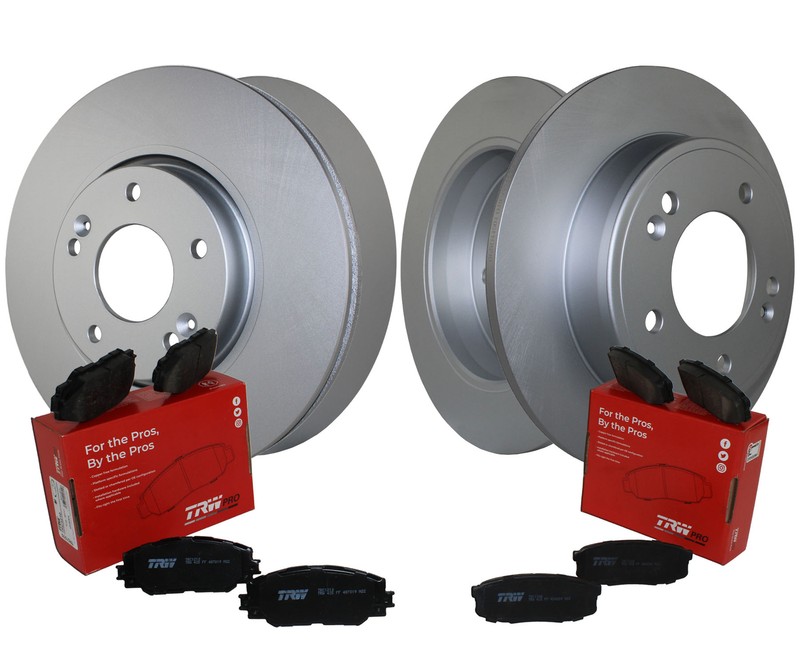 Front Rear Brake Kit Rotors TRW Pro Low-Met Pads For Veloster Frote Koup L4 FWD