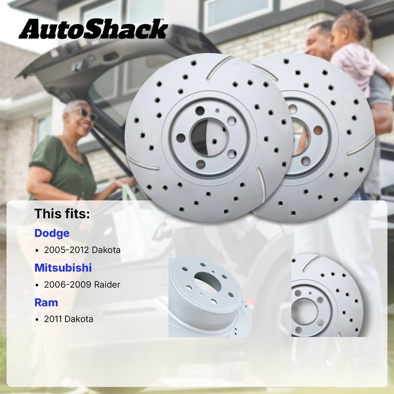 Front Drilled Slotted Brake Rotors Pair for Dodge, Dakota 2005-2010 gallery