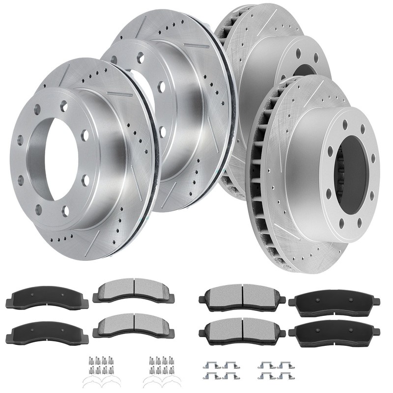12X For Ford For Excursion 2000-2005 Front & Rear Slot Brake Rotors Ceramic Pads