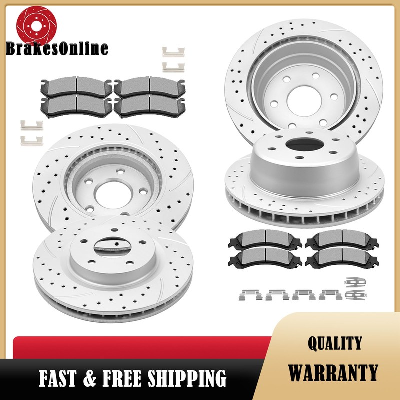 Front and Rear Brake Rotors Pads fit for Chevrolet Tahoe 2000-2006 4WD Slotted