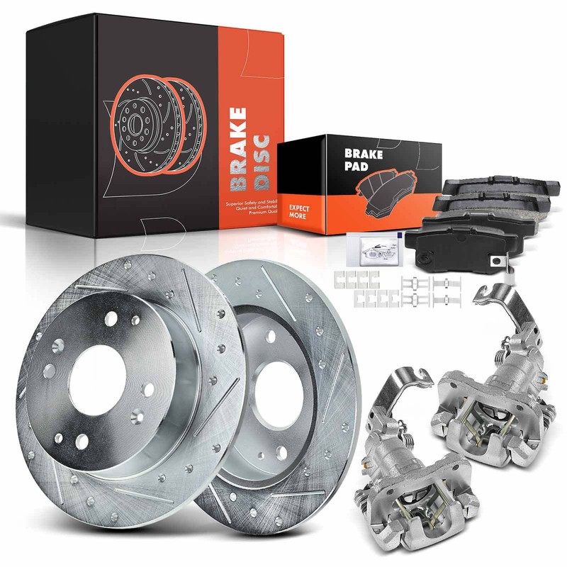 Rear Drilled Rotor & Brake Pads + Calipers for Honda Accord 1998-2002 2.3L Coupe