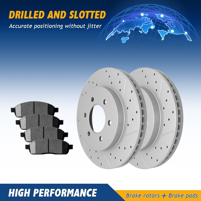 4WD Front Drilled Brake Rotors Ceramic Pads For Ford F-150 Lincoln Mark LT 6 Lug